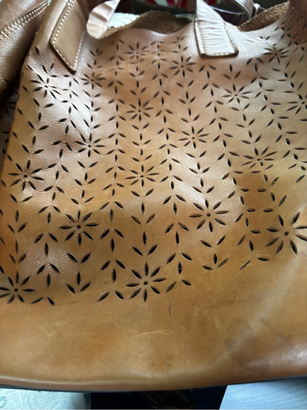 Frye Tan Laser-Cut Leather Tote Bag